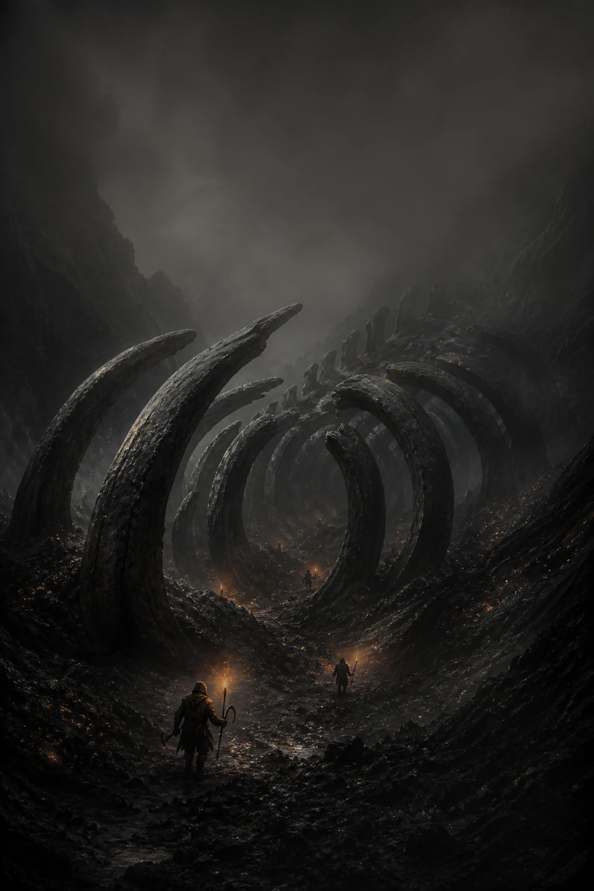 Couverture de Les Ossements de Suie, roman de dark fantasy de Denis Moulin