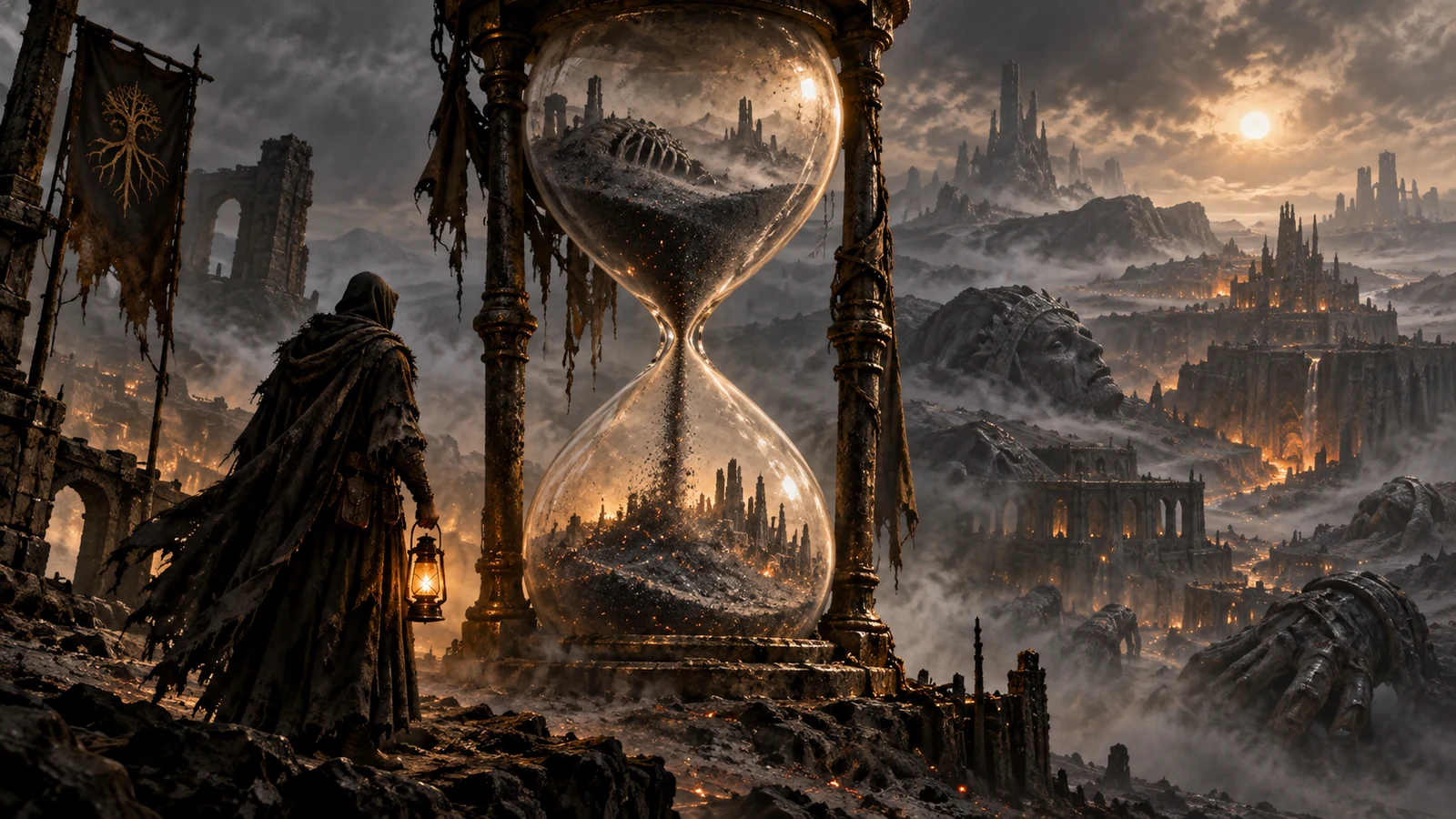 Vieille chronique ouverte sur une scène antérieure au récit, éclairée d'une braise, dans l'atelier d'un auteur de dark fantasy.